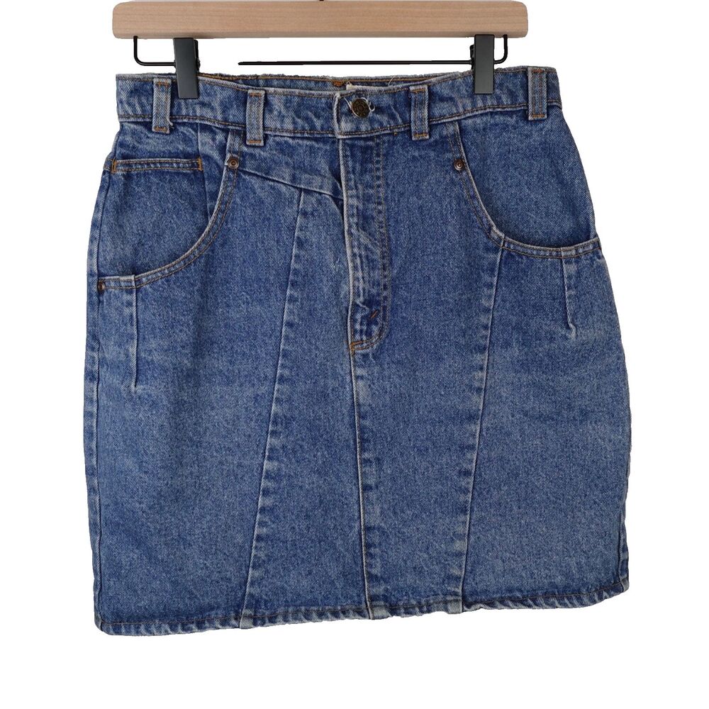 Vintage Blue Jean Skirt 29" Waist Hunt Club Denim Mini High Waisted Paneled Blue